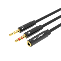 VENTION Cable Adaptador de Audio 2 Jack 3,5mm Macho a Jack 3,5mm Hembra 4 Polos 0,3m (Negro)