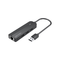 VENTION Hub 3 Puertos USB 2.0 + Adaptador Ethernet 100M 0,15m (Negro)